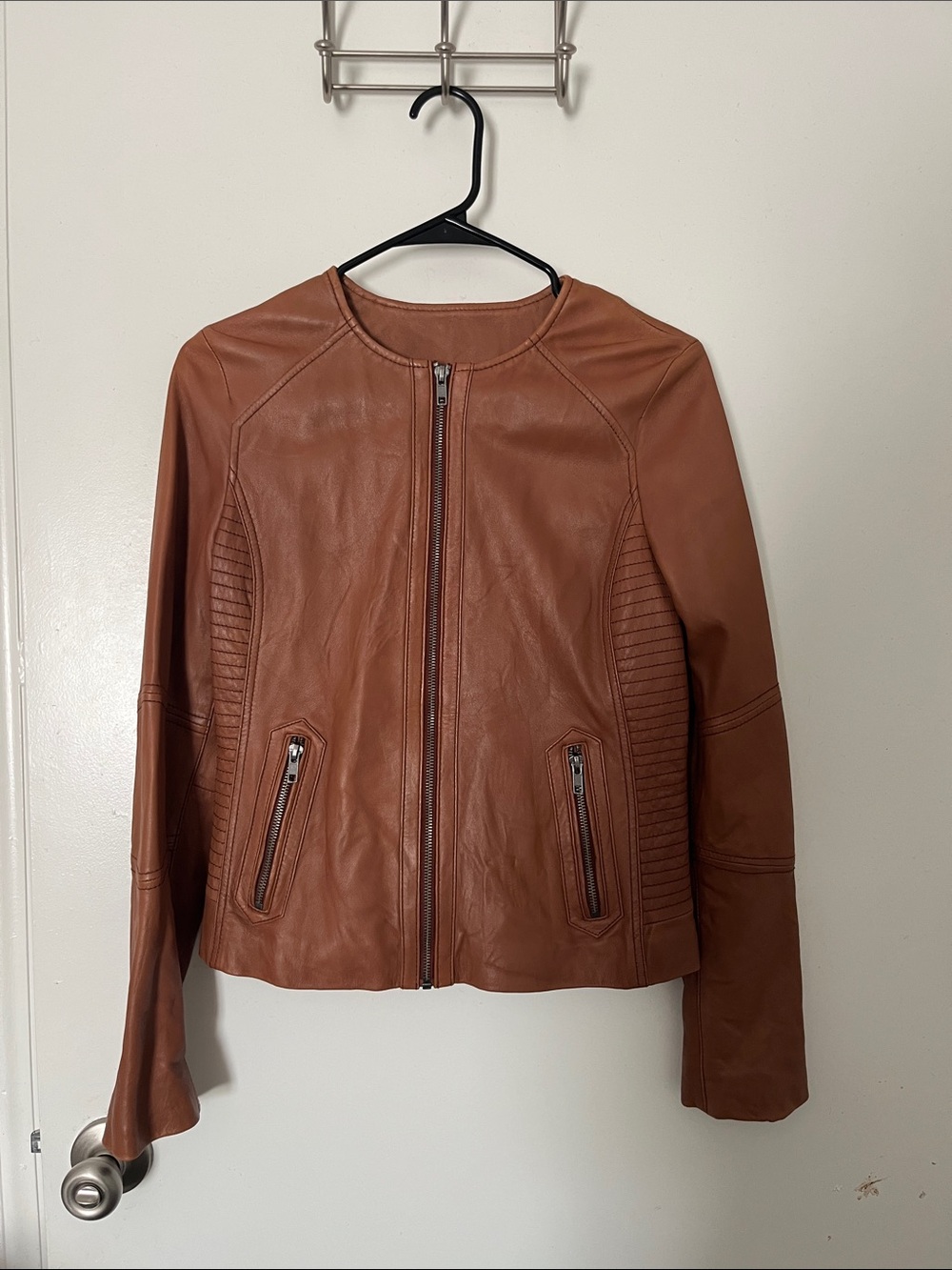Black Rivet Cognac Brown Faux Leather Zip-Front Jacket